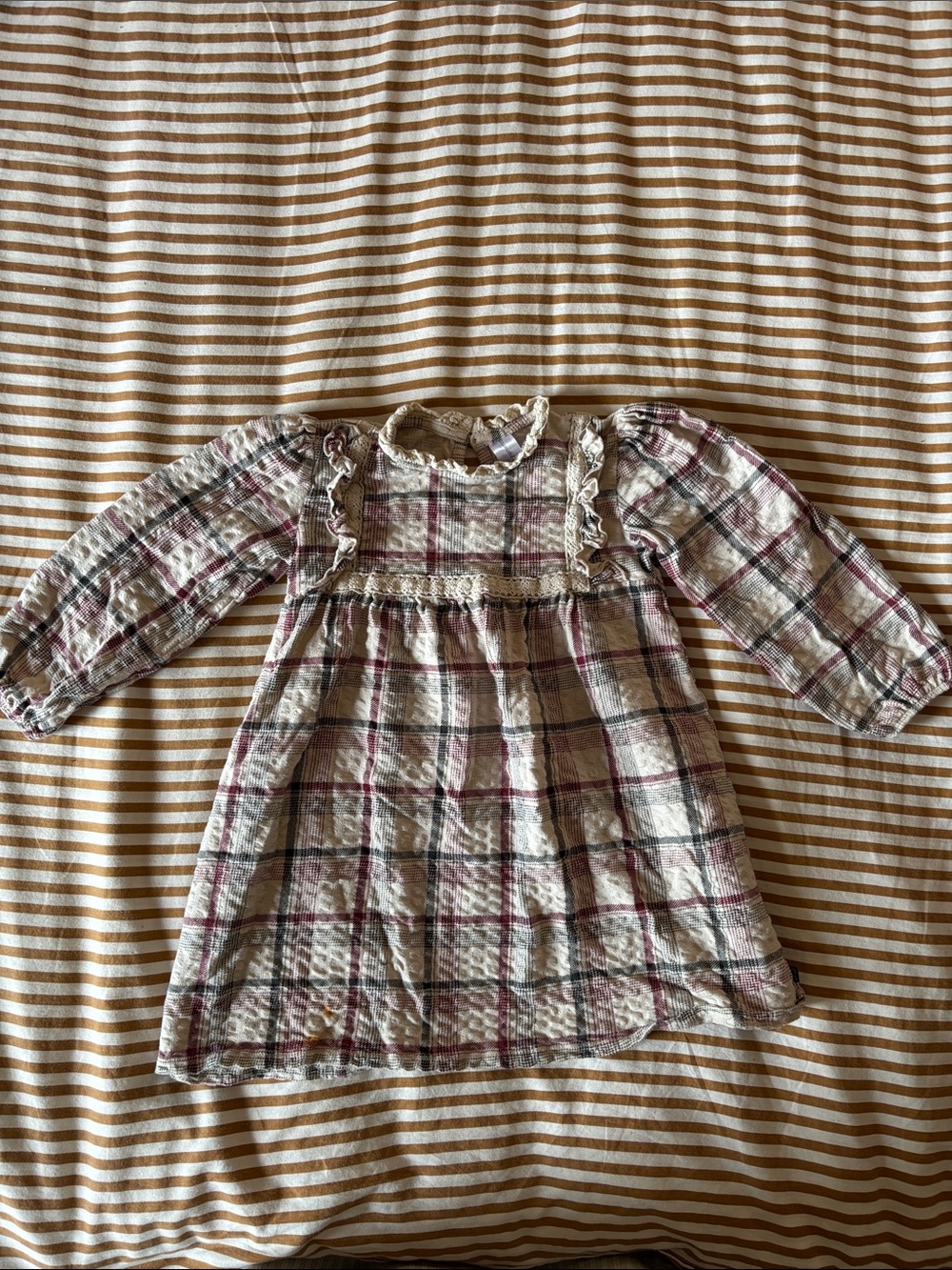 Toddler Plaid Ruffle Dress in Cream and Pink - Unbranded